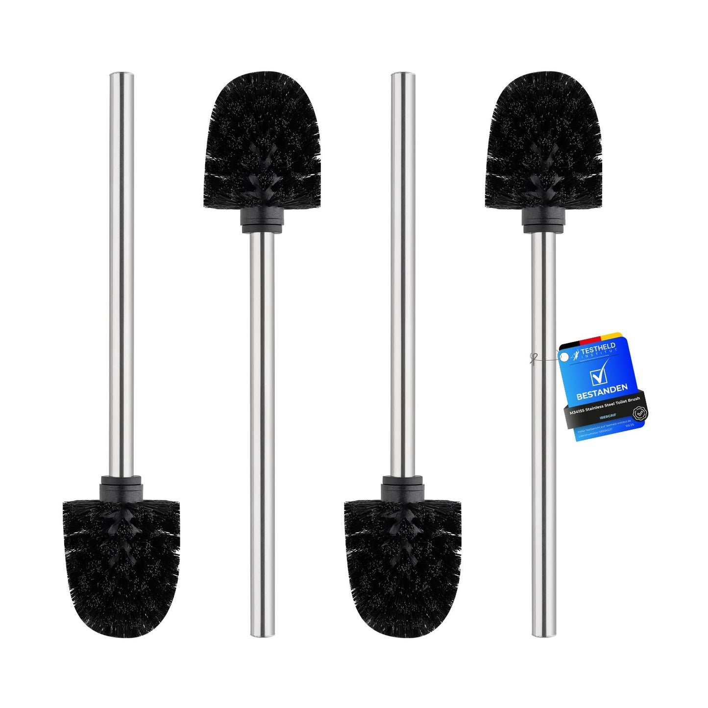 Ibergrif 4 Stück Klobürste Schwarz, WC Bürsten mit 8 cm Durchmesser, Abnehmbare Bürstenköpfe, Toilettenbürste mit Edelstahlstiel, M34155