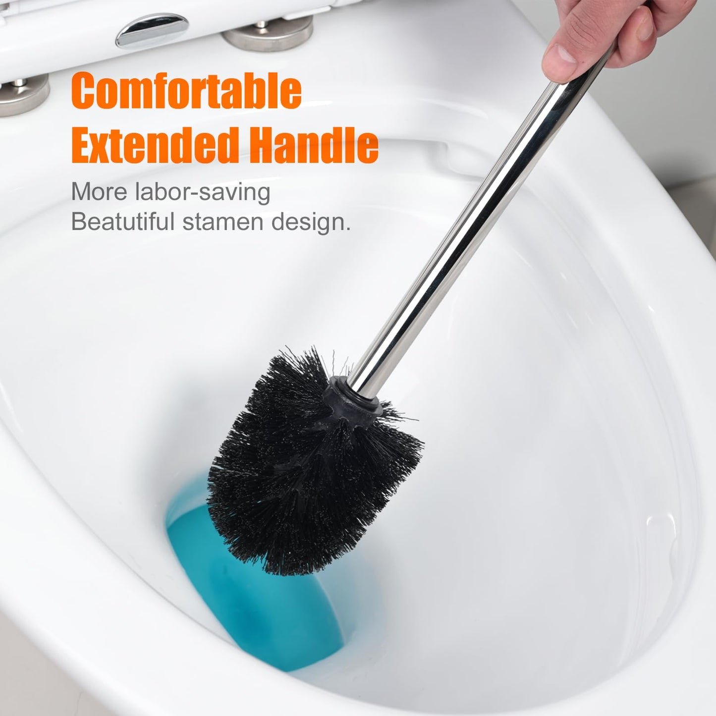 Ibergrif 4 Stück Klobürste Schwarz, WC Bürsten mit 8 cm Durchmesser, Abnehmbare Bürstenköpfe, Toilettenbürste mit Edelstahlstiel, M34155