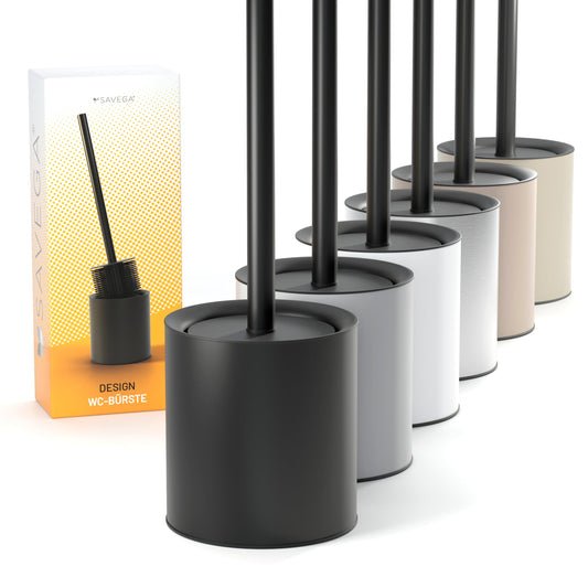 SAVEGA - Klobürste Silikon Edelstahl - Antibakterielle Toilettenbürste mit stilvollem WC Bürstenhalter - Design WC Bürste Silikon mit Spritzschutz - Klobesen - Toilet Brush (Schwarz)